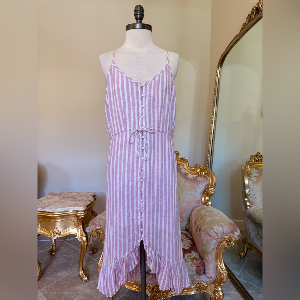 Rails Blush Pink and White Striped Tie-Waist Sundress
